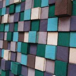 Reclaimed Wood Wall Art - Handmade Mosaic, Painted Blocks - thumbnail 2