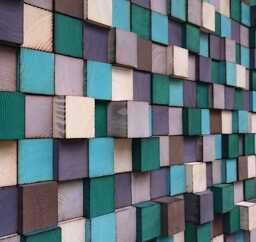 Reclaimed Wood Wall Art - Handmade Mosaic, Painted Blocks - thumbnail 1