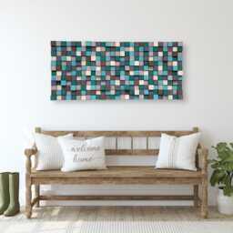 Reclaimed Wood Wall Art - Handmade Mosaic, Painted Blocks - thumbnail 3