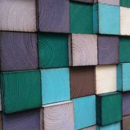 Reclaimed Wood Wall Art - Handmade Mosaic, Painted Blocks - thumbnail 4