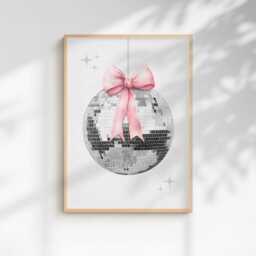 Set Of 3 Pink Prints 8 Ball Print Bow Lips Lucky Wall Art Disco Glitter Pool Girls Bedroom - thumbnail 3