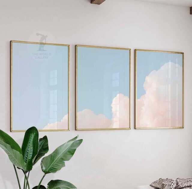 Set Of 3 Cloud Wall Art Prints, Soft Pastel Sky Posters, Minimalist Nature Inspired Decor For Living Room - image 1