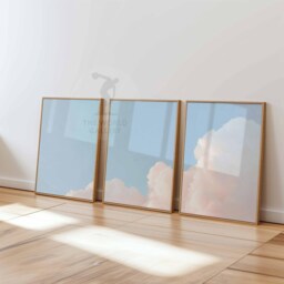 Set Of 3 Cloud Wall Art Prints, Soft Pastel Sky Posters, Minimalist Nature Inspired Decor For Living Room - thumbnail 3