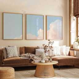 Set Of 3 Cloud Wall Art Prints, Soft Pastel Sky Posters, Minimalist Nature Inspired Decor For Living Room - thumbnail 2