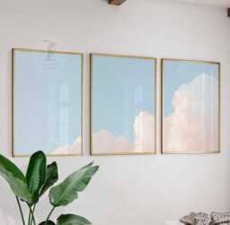 Set Of 3 Cloud Wall Art Prints, Soft Pastel Sky Posters, Minimalist Nature Inspired Decor For Living Room - thumbnail 1