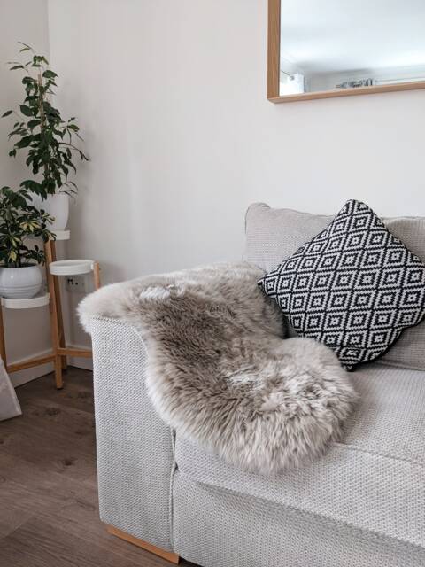 Beige Luxury Silky Soft Genuine Sheepskin Rug Throw - image 1