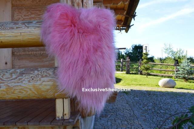 Pink Icelandic Dyed Genuine Sheepskin Lambskin Sheep Skin Rug Pelt Long Wool Soft Throw, Schaffell, Hygge - image 1