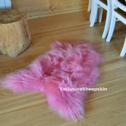Pink Icelandic Dyed Genuine Sheepskin Lambskin Sheep Skin Rug Pelt Long Wool Soft Throw, Schaffell, Hygge - thumbnail 2