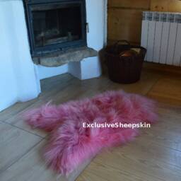 Pink Icelandic Dyed Genuine Sheepskin Lambskin Sheep Skin Rug Pelt Long Wool Soft Throw, Schaffell, Hygge - thumbnail 3