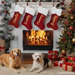 Personalized Red Stockings, Christmas Family Holiday Xmas Stocking, Monogram Fireplace Decoration - thumbnail 3