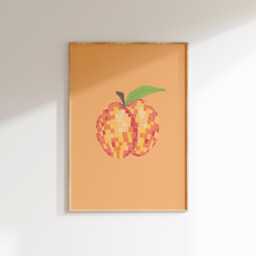 Disco Peach Wall Print - Ball Fruit Poster Food & Drink Illustration Peachy Trendy Artwork Aesthetic Art - thumbnail 1
