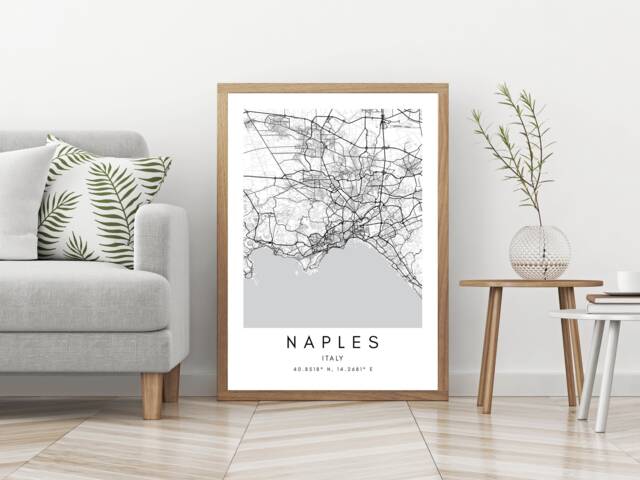 Naples Italy Map Print Minimalist Black & White Home Decor - image 1
