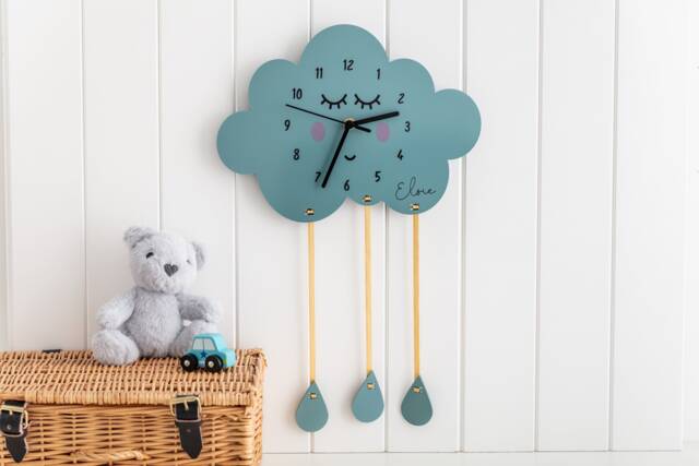 Cloud & Raindrops Children's Bedtime Nursery Wall Clock - image 1