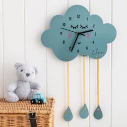 Cloud & Raindrops Children's Bedtime Nursery Wall Clock - thumbnail 2