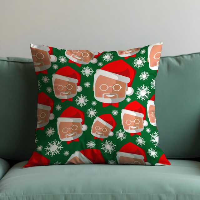 Funny Santa Face Cushion Cover, Green Christmas Pillow Cover With Cartoon & Snowflakes, Playful Holiday Decor For Sofa Or Kids Room - image 1