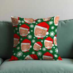 Funny Santa Face Cushion Cover, Green Christmas Pillow Cover With Cartoon & Snowflakes, Playful Holiday Decor For Sofa Or Kids Room - thumbnail 1