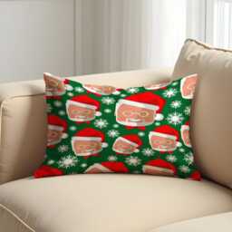 Funny Santa Face Cushion Cover, Green Christmas Pillow Cover With Cartoon & Snowflakes, Playful Holiday Decor For Sofa Or Kids Room - thumbnail 2