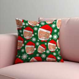 Funny Santa Face Cushion Cover, Green Christmas Pillow Cover With Cartoon & Snowflakes, Playful Holiday Decor For Sofa Or Kids Room - thumbnail 3