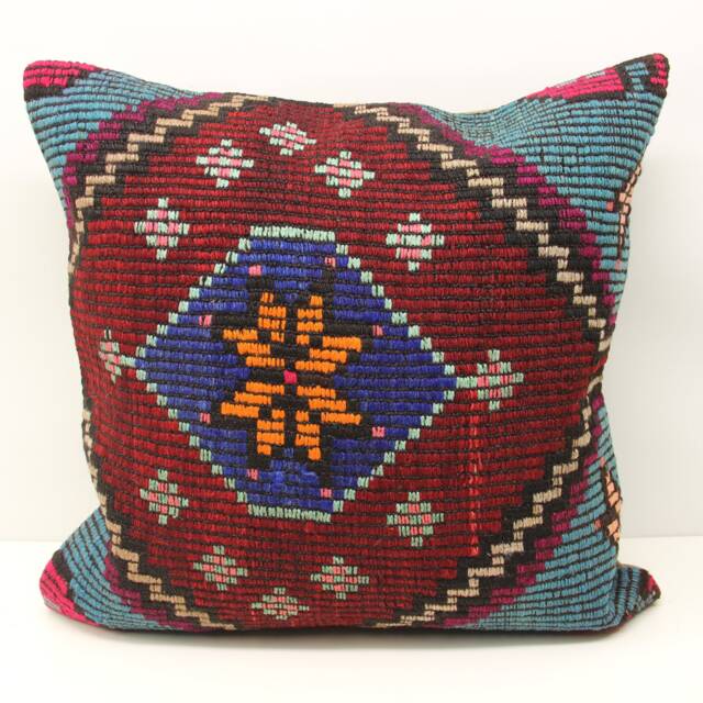 Handmade Turkish Kilim Pillow Cover 24x24, Rustic Home Design - image 1