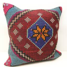 Handmade Turkish Kilim Pillow Cover 24x24, Rustic Home Design - thumbnail 2
