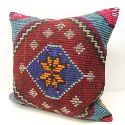 Handmade Turkish Kilim Pillow Cover 24x24, Rustic Home Design - thumbnail 3