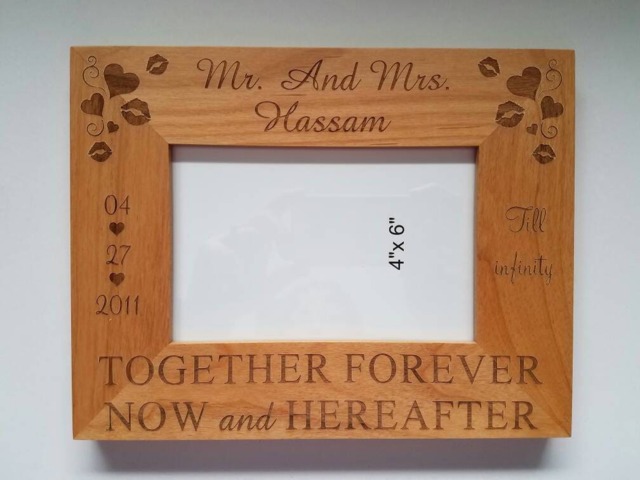 Mr. & Mrs. Together Forever Now Hereafter Personalized Wood Photo Picture Frame Wedding Anniversary Birthday Gift