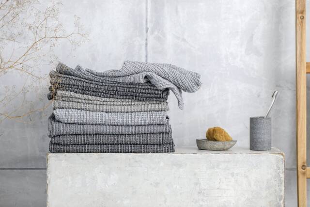 4-Towel Set - Of 2 Hand & Bath Towels - Various Grey Colours Waffle Linen Cotton Natural Towel Of 4 - image 1