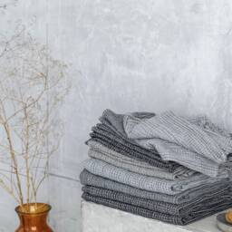 4-Towel Set - Of 2 Hand & Bath Towels - Various Grey Colours Waffle Linen Cotton Natural Towel Of 4 - thumbnail 3