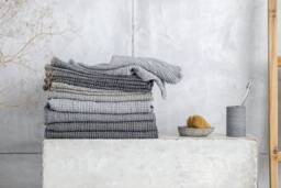 4-Towel Set - Of 2 Hand & Bath Towels - Various Grey Colours Waffle Linen Cotton Natural Towel Of 4