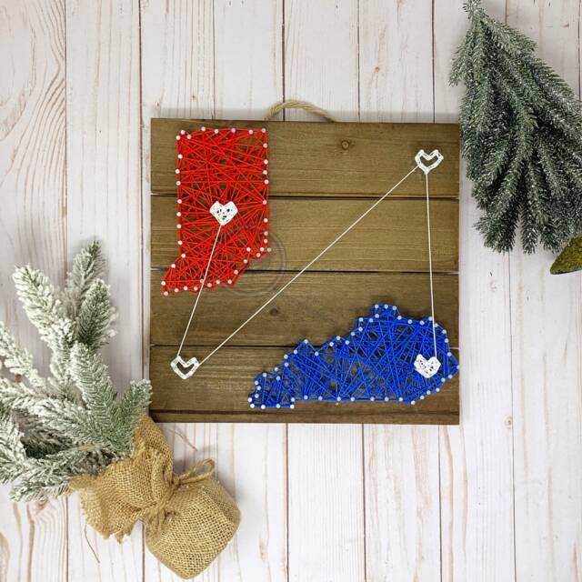 Two State String Art - Long Distance States Connected Hearts Wall Art, United Travel Themed Gifts - image 1