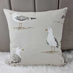 Sanderson Shore Birds Cushion Cover, Grey, Reverse Cotton Decorative Nautical Coastal Decor - thumbnail 1