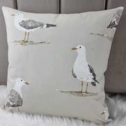 Sanderson Shore Birds Cushion Cover, Grey, Reverse Cotton Decorative Nautical Coastal Decor - thumbnail 2