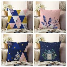 Colourful Triangle Cushion Cover, Navy Blue Geometric Decorative Pillow Case, Bedroom Decor Throw Top, Living Room Decoration - thumbnail 1