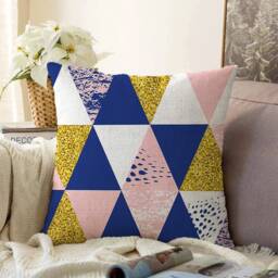 Colourful Triangle Cushion Cover, Navy Blue Geometric Decorative Pillow Case, Bedroom Decor Throw Top, Living Room Decoration - thumbnail 2