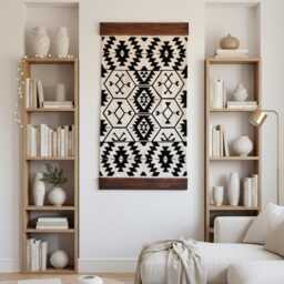 Handwoven Wall Hanging, Boho Hanging, Black Large Wall Art, Framed Tapestry, Vertical Extra Wallhanging - thumbnail 2