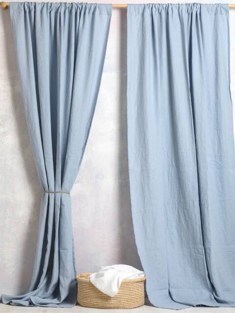 Linen Curtain-Linen Panel-Linen Drape in Bluish Grey/Dusty Blue Color-Washed Curtain-Rod Pocket - 4''-Width 55''(140cmx Cust.length - image 1