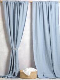 Linen Curtain-Linen Panel-Linen Drape in Bluish Grey/Dusty Blue Color-Washed Curtain-Rod Pocket - 4''-Width 55''(140cmx Cust.length - thumbnail 1