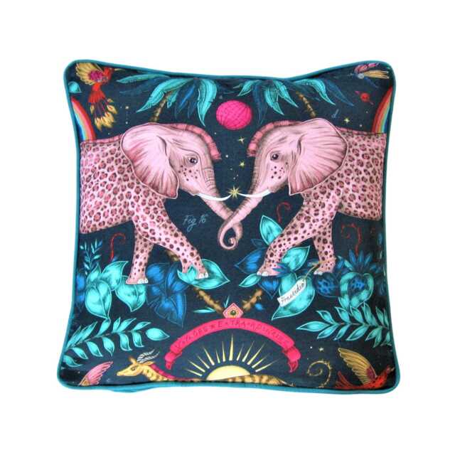 Clarke & Clarke, Navy Blue, Teal, Pink Gold Elephants Satin Cotton Cushion Cover, Throw Pillow Home Decor - image 1