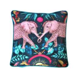 Clarke & Clarke, Navy Blue, Teal, Pink Gold Elephants Satin Cotton Cushion Cover, Throw Pillow Home Decor - thumbnail 1