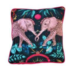 Clarke & Clarke, Navy Blue, Teal, Pink Gold Elephants Satin Cotton Cushion Cover, Throw Pillow Home Decor - thumbnail 2