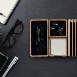 Office Desk Organizer Set Wooden Gift For Christmas Catch All Trays + Pen Holder Sticky Note - Accessories Decorations - thumbnail 4