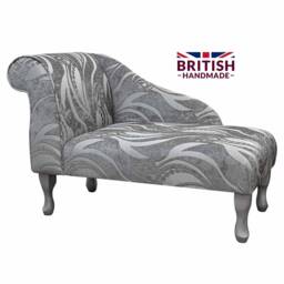 Handmade Mini Chaise Longue Tribal Flower Silver Fabric, Accent Sofa - thumbnail 2