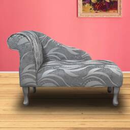 Handmade Mini Chaise Longue Tribal Flower Silver Fabric, Accent Sofa - thumbnail 1