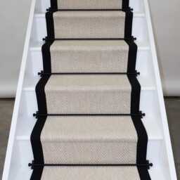 Herringbone New England Ivory Stair Runner With 100% Black Cotton Border - thumbnail 1