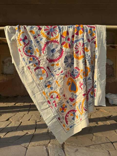 Bohemian Cotton Suzani Throw Blanket - Hand-stitched Artisan Home Decor - image 1