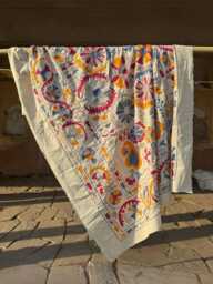 Bohemian Cotton Suzani Throw Blanket - Hand-stitched Artisan Home Decor - thumbnail 1
