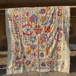 Bohemian Cotton Suzani Throw Blanket - Hand-stitched Artisan Home Decor - thumbnail 4