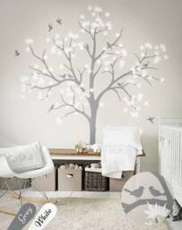 Large Nursery Wall Decoration White Tree Decals Nursery Living Room Tattoo Kw004 - thumbnail 1
