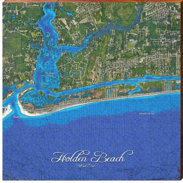 Holden Beach West End Satellite Map - Wall Art Print On Real Wood