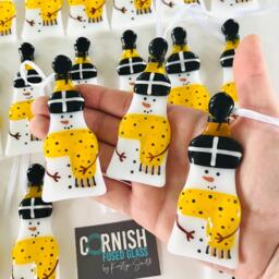 Cornish Flag Snowman Fused Glass Christmas Decoration, Christmas, Snowman, Fused Cornwall